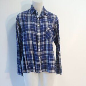 Womens R13 (Item- 89) Blue Black White Vented Side Seams Flannel Plaid M